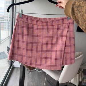Elegant Pink Plaid Mini Skort